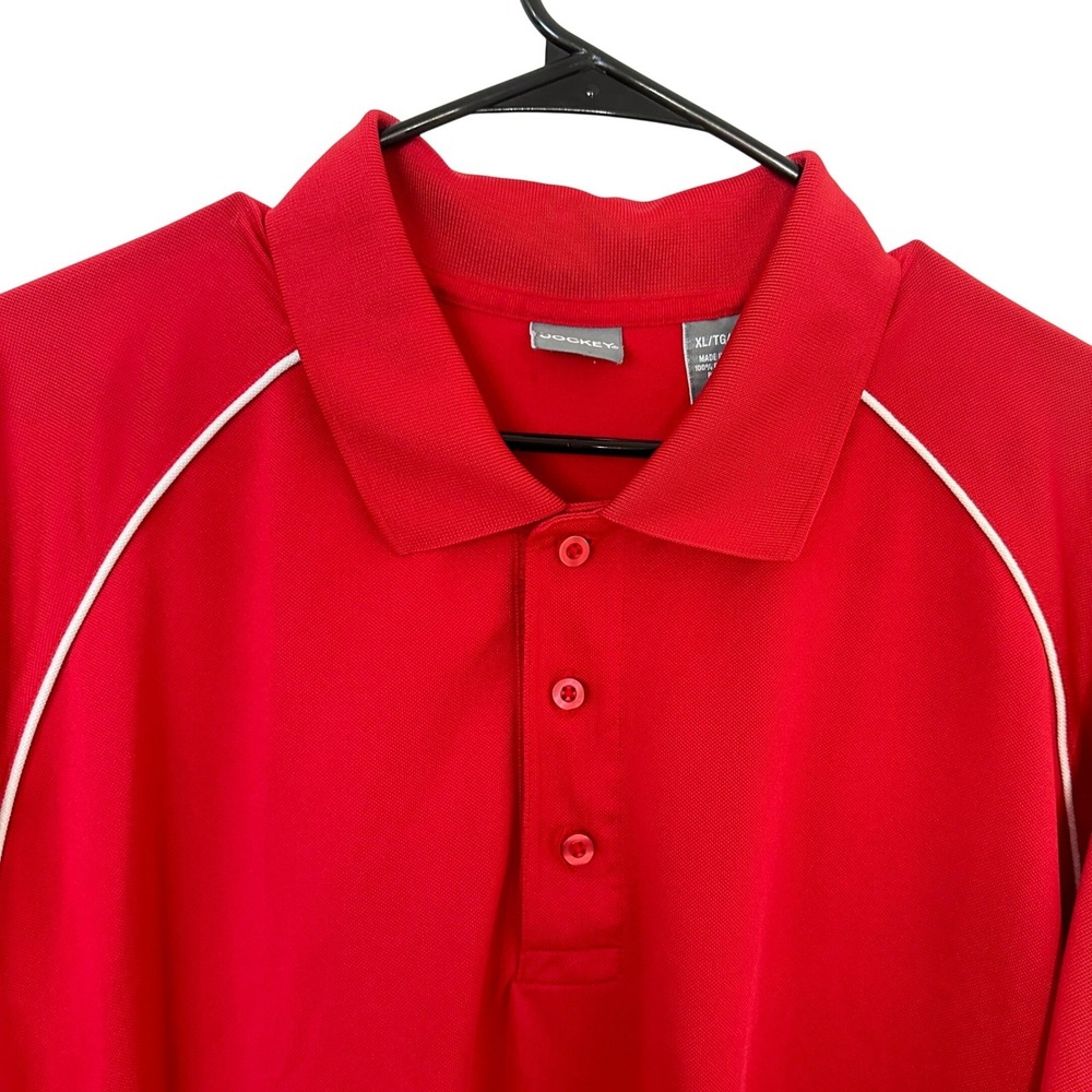 Jockey Mens Red Performance Polo Shirt XL Short Sleeve White Piping Golf
